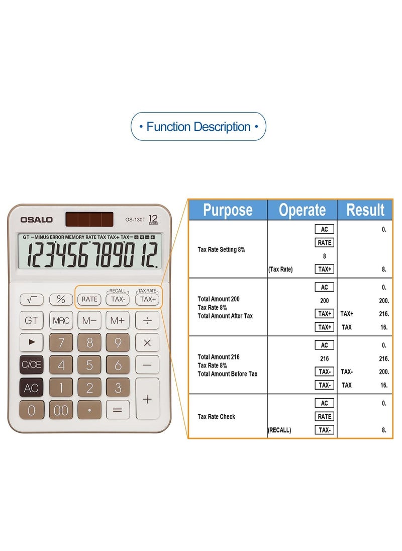 Generic - Large on 12-Digit VAT Tax Office Desk Calculator and Large Display, Brown - Image 1