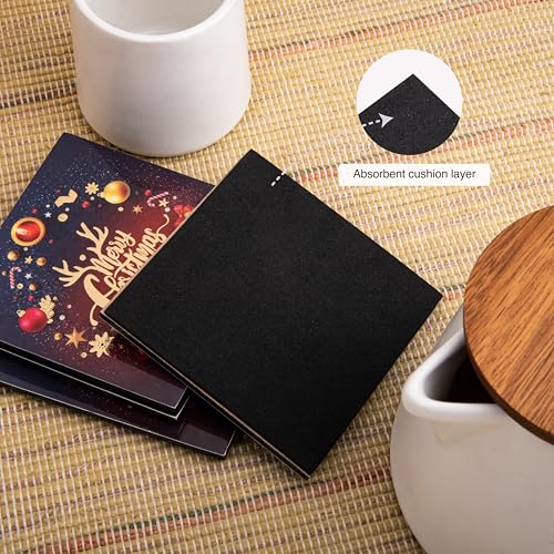 GIBOX Tea & Wine Table Coaster for Home & Kitchen Dining Table Gold Plated Enamel Glossy Finish Marry Christmas Wooden (Set of 4) Office, Bar Table with Absorbent & Anti Slip Hot & Cold Drinks - Image 5
