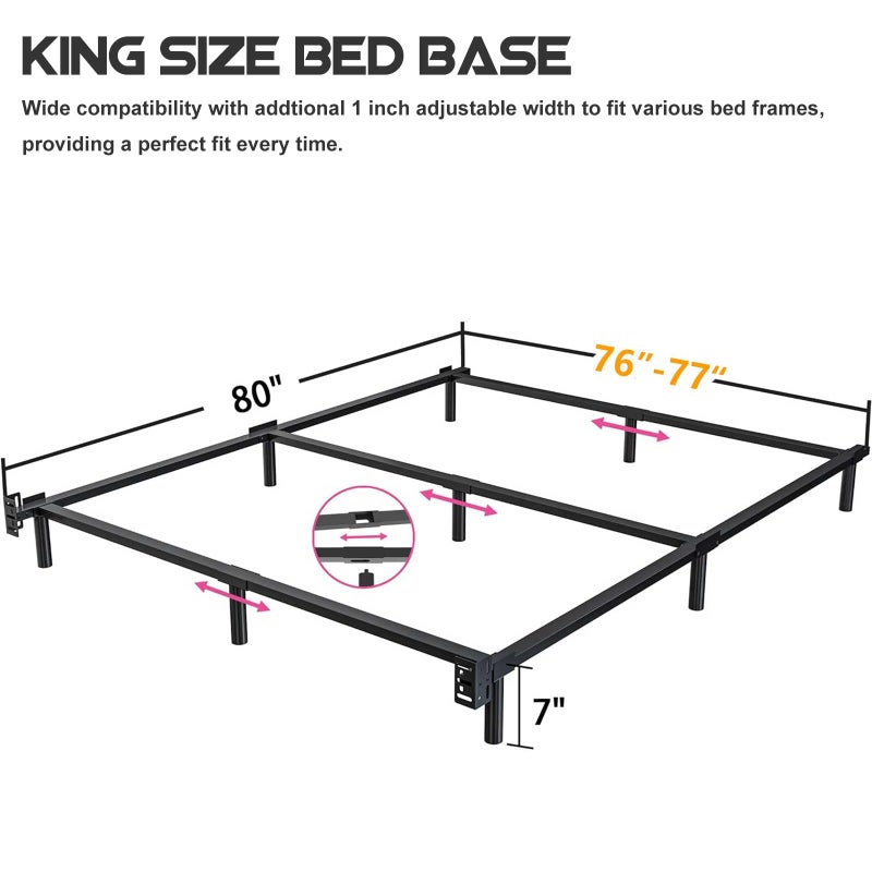 Bedsnus King Size Bed Frame, 7 Inch Metal Basics Bed Frame,Low Profile Base for Box Spring, 9-Leg Support, Noise-Free, Easy Assembly, Black - Image 2