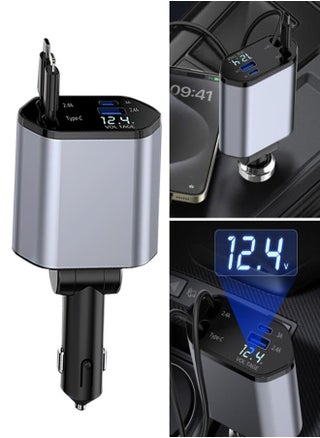 4-in-1 Car Charger with Apple and Type-C Retractable Data Cable, 2 USB Ports, Smart Fast Charging, Multiple Protection Systems - pzsku/ZCCB78B18D0D37EB7FA01Z/45/1741768229/21844ea5-f152-45ff-a278-a9bfc87cbfaf