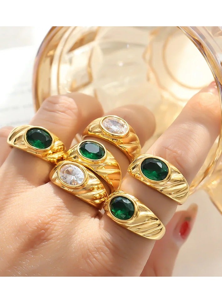 The Black Pearl Accessories Green Zirconic Stainless Steel Golden Ring ٍ Size 8  - Image 2