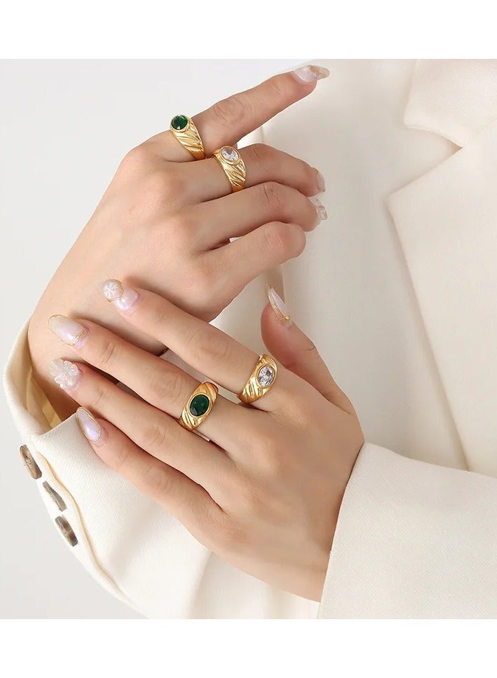 The Black Pearl Accessories Green Zirconic Stainless Steel Golden Ring ٍ Size 8  - Image 3