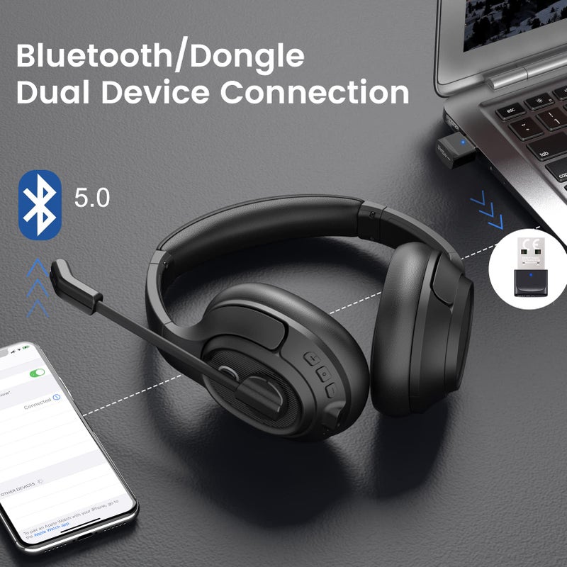 EKSA Bluetooth Headsets with Microphone & USB Dongle, 30 Hours Talk Time & 33ft Range, AI Environmental Noise Cancelling Mic, Over-Ear Wireless Headphone for PC/Laptop/Computer/Home/Work/Office/Zoom - Image 3