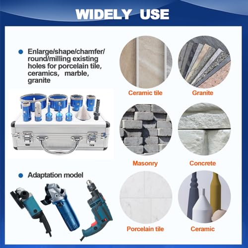 BRSCHNITT Diamond Core Drill Bit Set - 6/6/8/25/35/50/75/100mm Tile Hole Saw Kit for Porcelain Tile Ceramic Marble Granite Drilling&Chamfer Finger Bit&Adapter - Image 3