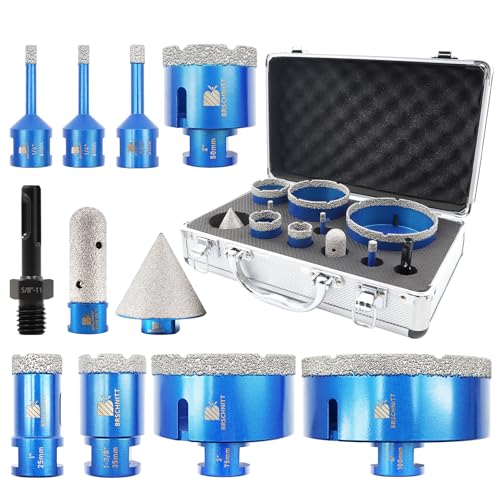 BRSCHNITT Diamond Core Drill Bit Set - 6/6/8/25/35/50/75/100mm Tile Hole Saw Kit for Porcelain Tile Ceramic Marble Granite Drilling&Chamfer Finger Bit&Adapter - Image 1