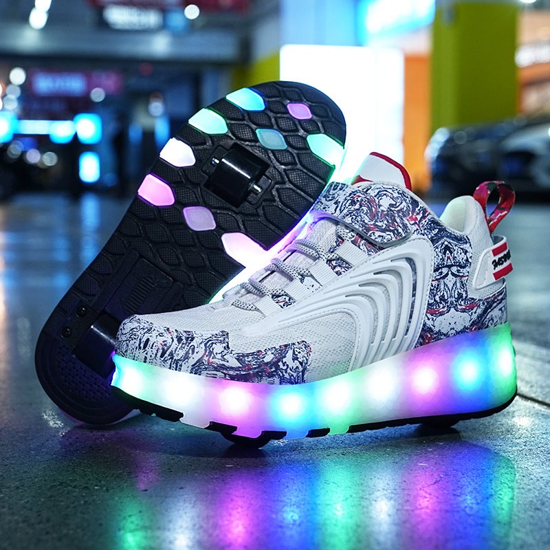 New Heelloo Shoes Boys Students Roller Skates Usb Rechargeable Light-Emitting Shoes Girls Double Wheel - Image 1
