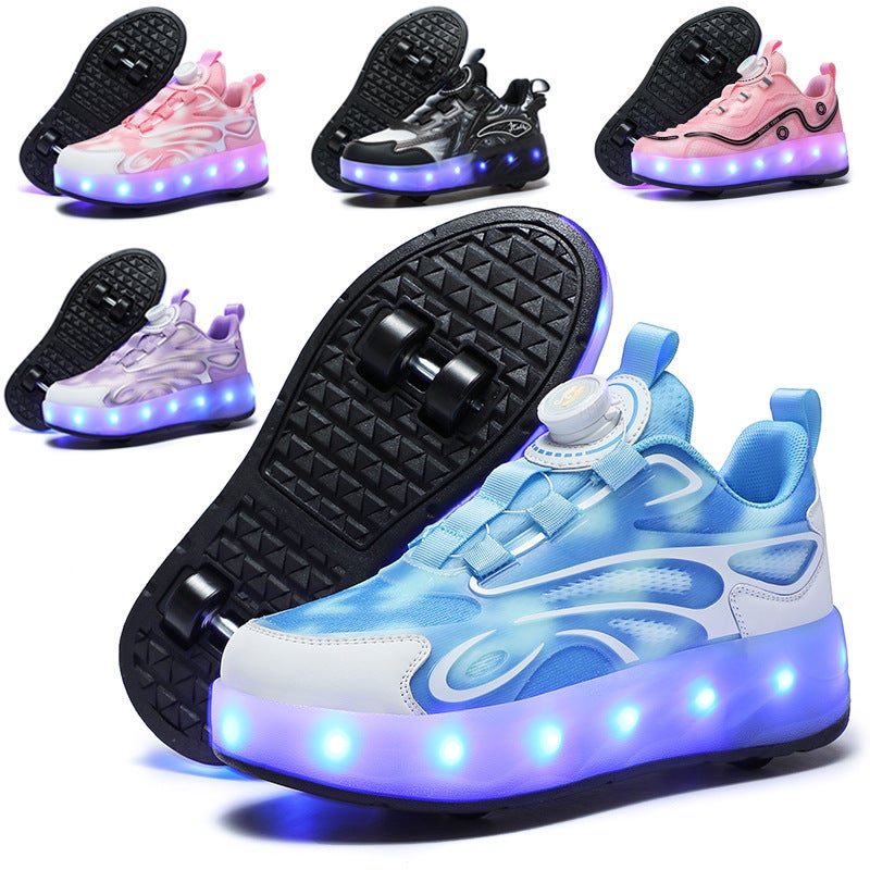 New Heelloo Shoes Boys Students Roller Skates Usb Rechargeable Light-Emitting Shoes Girls Double Wheel - Image 2