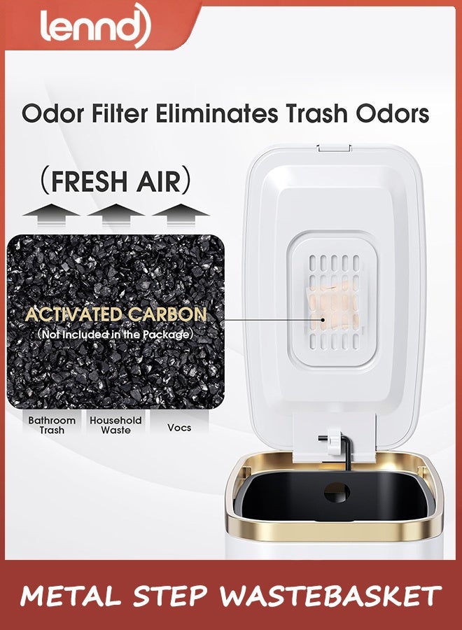 لينند سلة مهملات حمام صغيرة من LENND مع غطاء ناعم الإغلاق - سلة مهملات رفيعة سعة 5 لتر/1.3 جالون - سلة مهملات معدنية مستطيلة الشكل ضيقة للمكتب وغرفة النوم والمرحاض وغرفة المعيشة (أبيض) - Image 4