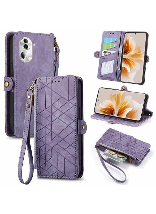 erorex Case For OPPO Reno11 Pro Global Geometric Zipper Wallet Side Buckle Leather Phone Case - Image 1