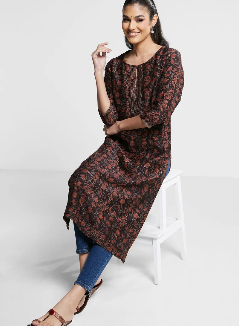 Fabindia Printed Lace Detail Kurti