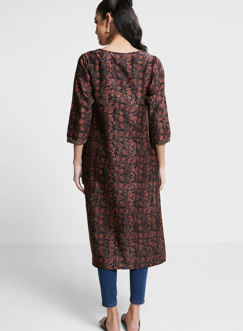 Fabindia Printed Lace Detail Kurti