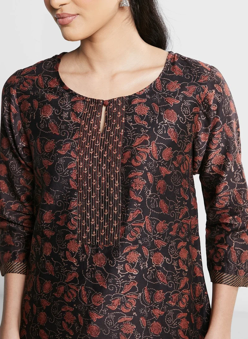 Fabindia Printed Lace Detail Kurti