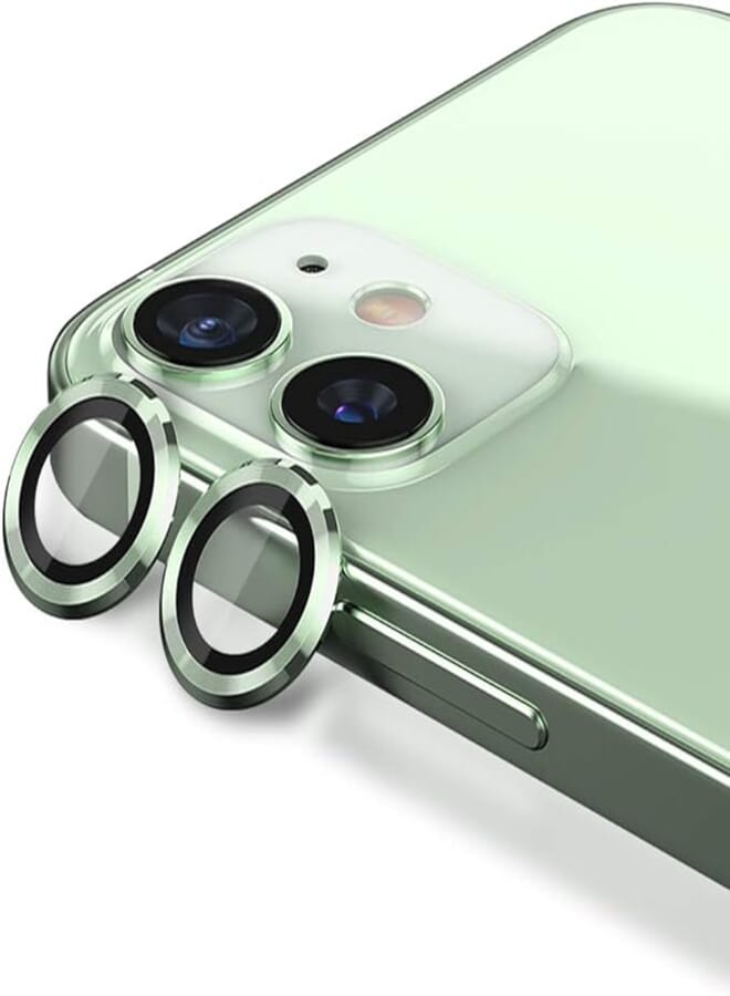 CloudValley Tempered Glass Film, Aluminum Alloy Screen Camera Lens Protector with Cleaning Kit for iPhone 12/12 Mini /11 (Green) -Pack of 2