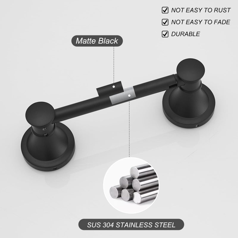 BESy Wall Mounted Toilet Paper Roll Holder Rustproof Toilet Tissue Holder Bathroom Flexible Pivoting Handle Tissue Roll Holder, Matte Black, Stainless Steel - Image 3