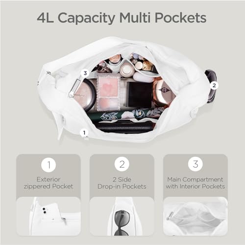 Babysun Shoulder Bag for Women Nylon Crescent Bag 4L Underarm Shoulder Purse Women's Shoulder Handbag Small Tote Bag White - Image 4