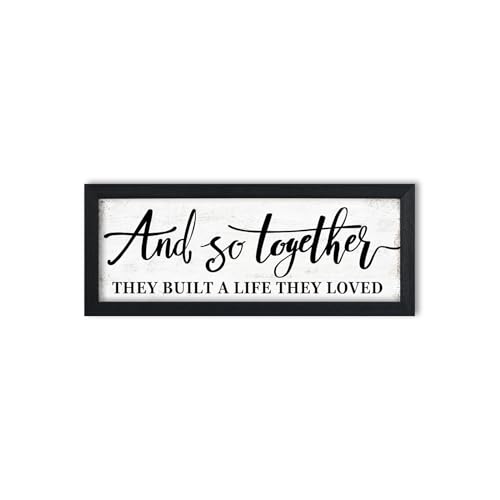 1 KINGO And So Together They Built A Life They Loved Sign Above Bed Wall Decor:Love Quotes Wall Art Black Frame Rustic Farmhouse Bedroom Signs for Couples Modern Master Bedroom Decor 6" X 15" - Image 1