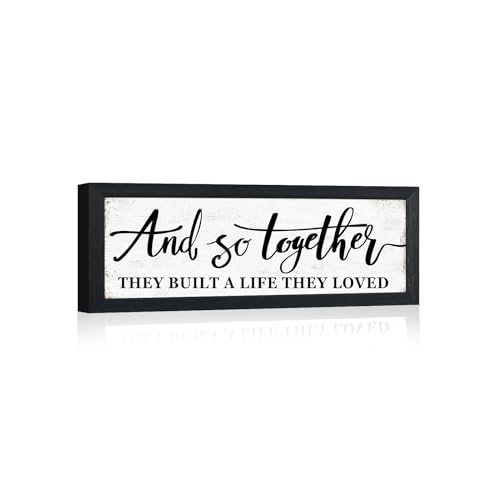 1 KINGO And So Together They Built A Life They Loved Sign Above Bed Wall Decor:Love Quotes Wall Art Black Frame Rustic Farmhouse Bedroom Signs for Couples Modern Master Bedroom Decor 6" X 15" - Image 4