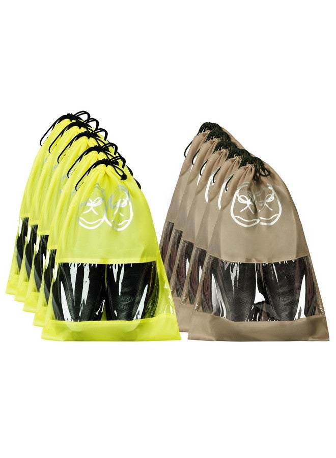 Kuber Industries Pack of 10 Travel Shoe Organizer | Travel Storage Bags | Waterproof Shoe Bag | Storage Organizers Set | Parachute Shoe Cover with Transparent Window | Shoe Dori Cover | Yellow & Brown - Image 1