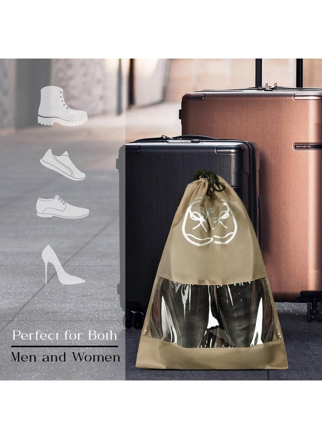 Kuber Industries Pack of 10 Travel Shoe Organizer | Travel Storage Bags | Waterproof Shoe Bag | Storage Organizers Set | Parachute Shoe Cover with Transparent Window | Shoe Dori Cover | Yellow & Brown - Image 5