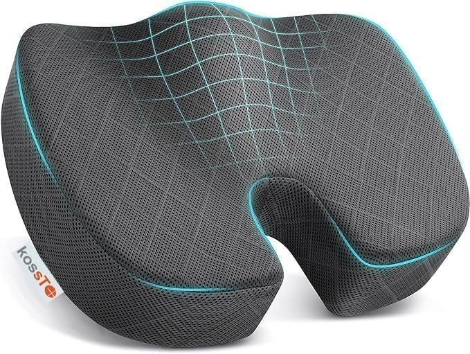 kossto Orthopedic Memory Foam Coccyx Seat Cushion | Tailbone, Sciatica, Lower Back Pain Relief for Office/Home Chair & Wheelchair Sitting Seat | Mesh Grey - Image 1