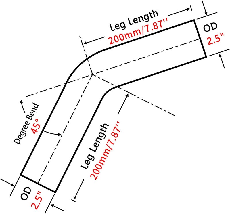 FGJQEFG 2.5 Inch 45 Degree DIY Custom Mandrel Exhaust Pipe Tube, T304 Stainless Steel, 2PCS - Image 2