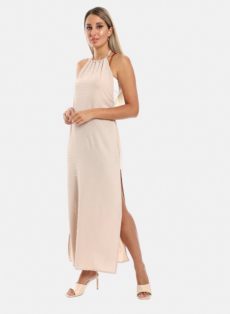 belle Side Slits Backless Halter Neck Cover Up Dress - Image 2