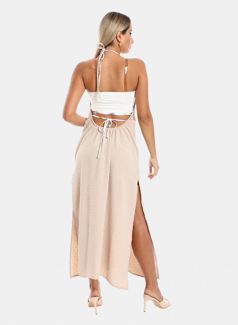 belle Side Slits Backless Halter Neck Cover Up Dress - Image 3