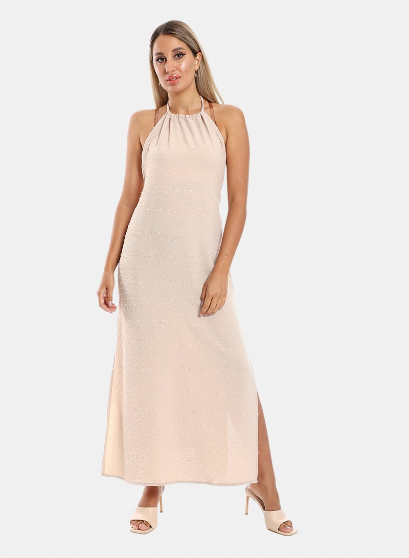 belle Side Slits Backless Halter Neck Cover Up Dress - Image 1