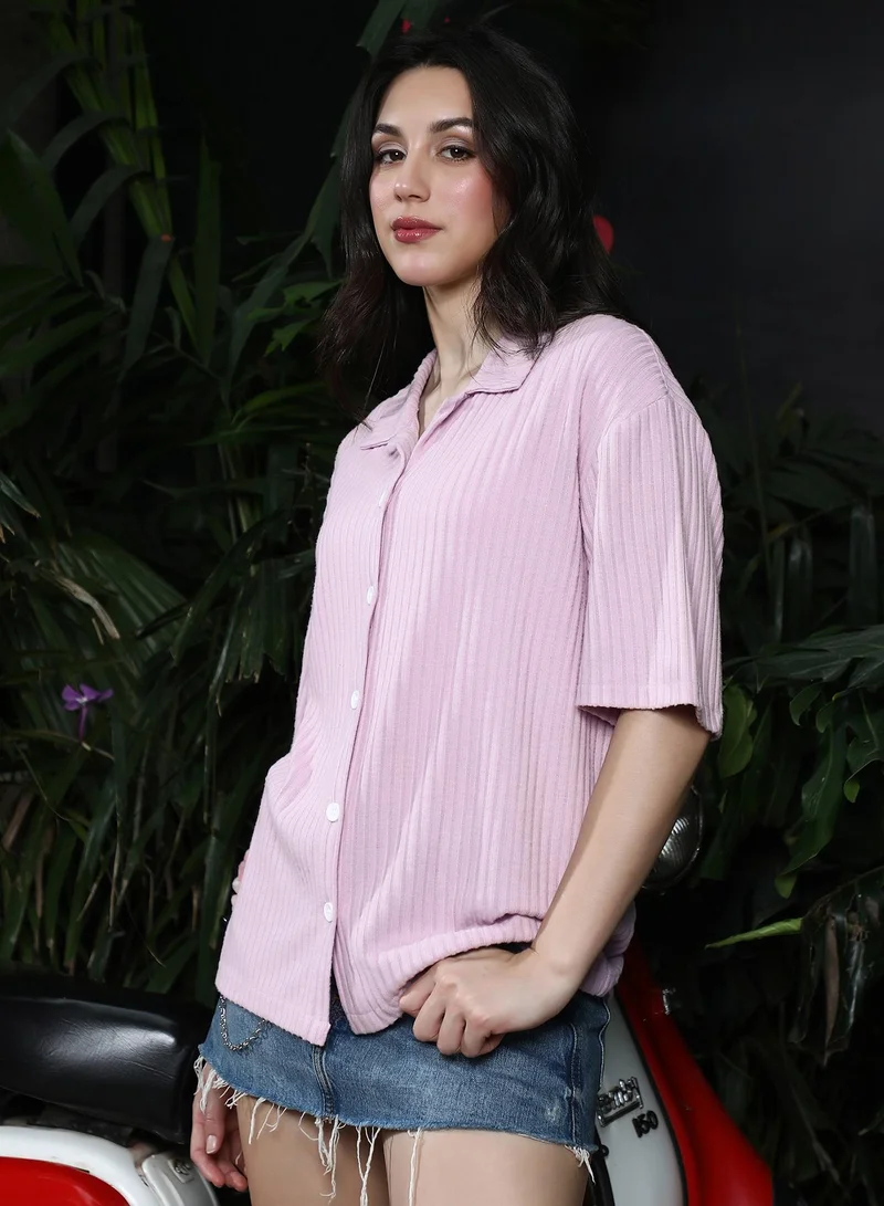 Pinacolada  Women's Light Rose Chunky-Ribbed Oversized Shirt for Women | Best Price UAE