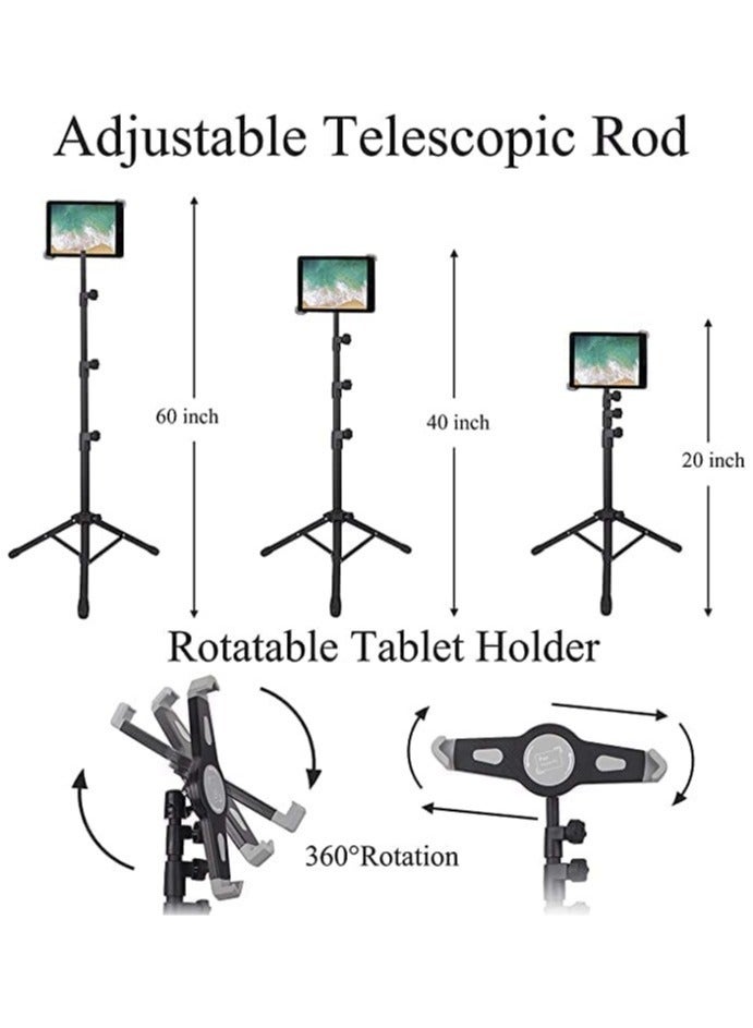 ELTRAZONE IPad and Mobile Phone Tripod Stand,Height Adjustable 20 to 60 Inch with 360 Degree Rotating Tablet Holder for iPad Air,iPad Pro and More 9.5 to 14.5 Inch Tablets - Image 2