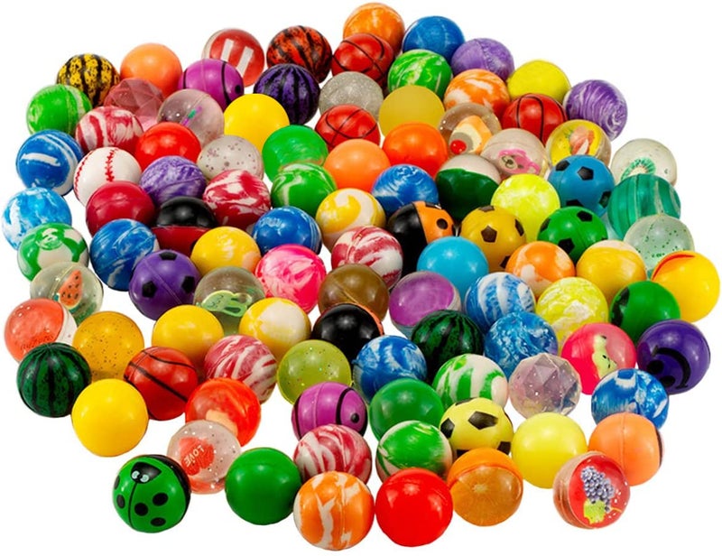 OBTANIM 100 Pieces Colorful Bouncy Balls Bulk Mixed Pattern High Bouncing Balls for Kids Party Favors, Prizes, Birthdays Gift (27 mm) - Image 1
