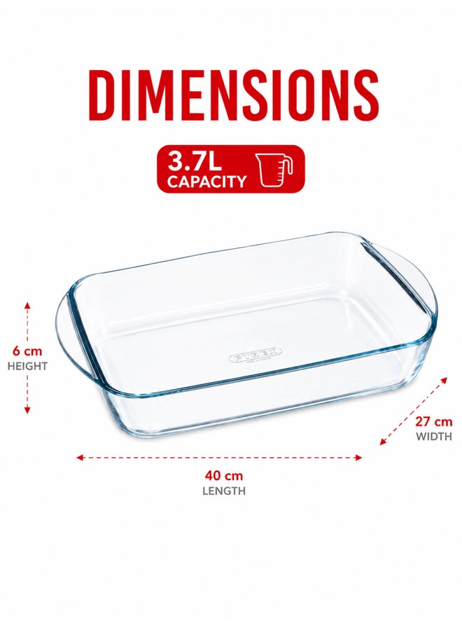 بيريكس Pyrex Essentials Rectangular Roaster 3.7L Borosilicate Glass Baking Dish, Oven, Microwave, Freezer & Dishwasher Safe, Deep Glass Roaster with Handles, BPA-Free Bakeware - Image 2