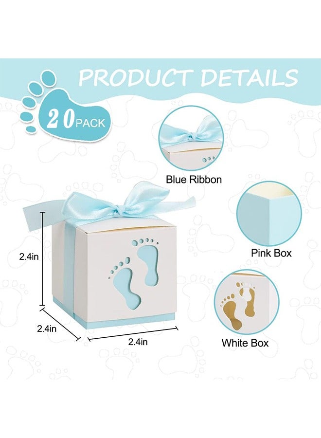 Candy Favour Gift Boxes - Ribbon Box - 20 Pieces Baby Box - Footprints - For Showers - Kids Birthday - Wedding Party - Partys - Blue - Image 2