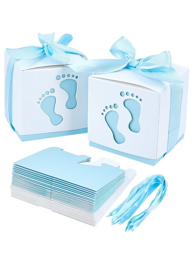 Candy Favour Gift Boxes - Ribbon Box - 20 Pieces Baby Box - Footprints - For Showers - Kids Birthday - Wedding Party - Partys - Blue - Image 1
