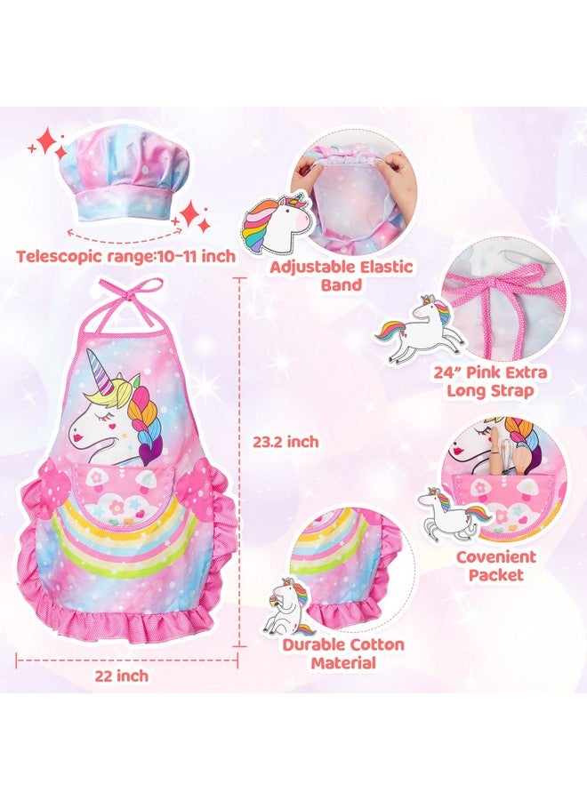 Vanmor Unicorn Kids Cooking And Baking Set Unicorn Kids Chef Hat And Apron Baking Sets For Children Age 3 8 Mitt & Utensil For Toddler Dress Up Chef Birthday Gifts For 3 4 5 6 7 8 Year Old Girl Pink - Image 2