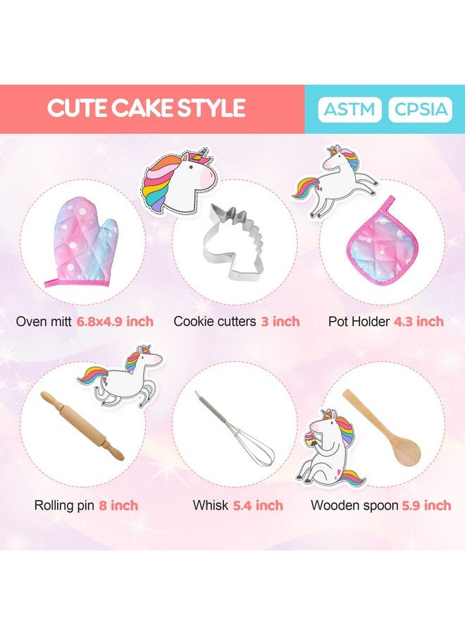 Vanmor Unicorn Kids Cooking And Baking Set Unicorn Kids Chef Hat And Apron Baking Sets For Children Age 3 8 Mitt & Utensil For Toddler Dress Up Chef Birthday Gifts For 3 4 5 6 7 8 Year Old Girl Pink - Image 4