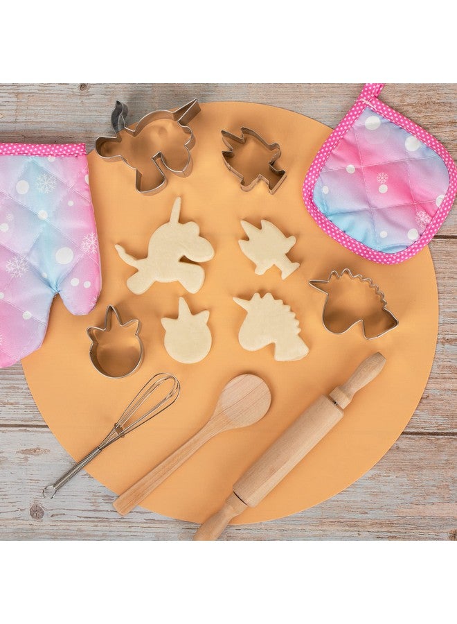 Vanmor Unicorn Kids Cooking And Baking Set Unicorn Kids Chef Hat And Apron Baking Sets For Children Age 3 8 Mitt & Utensil For Toddler Dress Up Chef Birthday Gifts For 3 4 5 6 7 8 Year Old Girl Pink - Image 3