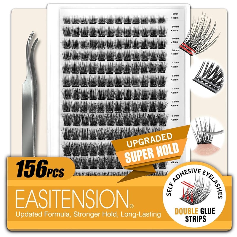 EASITENSION 156 قطعة مجموعة رموش لاصقة ذاتيًا مجموعات رموش DIY رموش مسبقة اللصق قابلة لإعادة الاستخدام بدون غراء مطلوب بدون مزيل بدون بقايا - Image 1