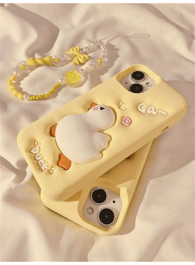 شي إن حافظة هاتف لطيفة تصميم بطة قابلة للضغط يلوني كريمي متوافقة مع آيفون ١٦ برو ماكس غطاء واقي من السيليكون الناعم المبتكر للنساء - Image 1