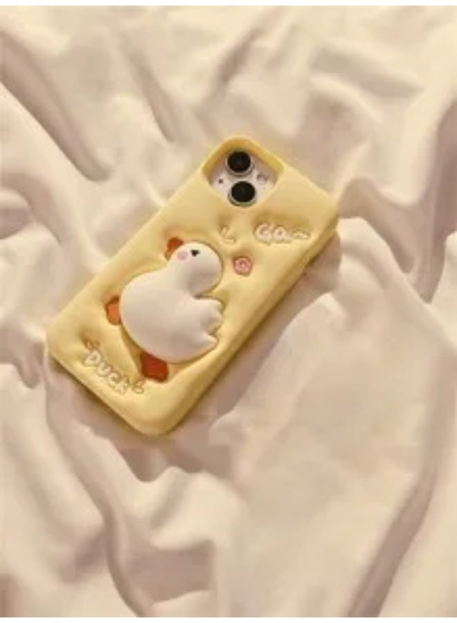 شي إن حافظة هاتف لطيفة تصميم بطة قابلة للضغط يلوني كريمي متوافقة مع آيفون ١٦ برو ماكس غطاء واقي من السيليكون الناعم المبتكر للنساء - Image 2