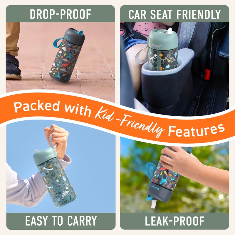 Bentgo Kids Water Bottle 2-Pack - Leak-Proof, Durable Tritan, BPA-Free 15 oz. Cup for Kids/Toddlers Ages 3+, Safe Sip Spout, & Dishwasher Safe for School/Sports/Daycare/Camp (Dinosaur/Dino Fossils) - Image 5