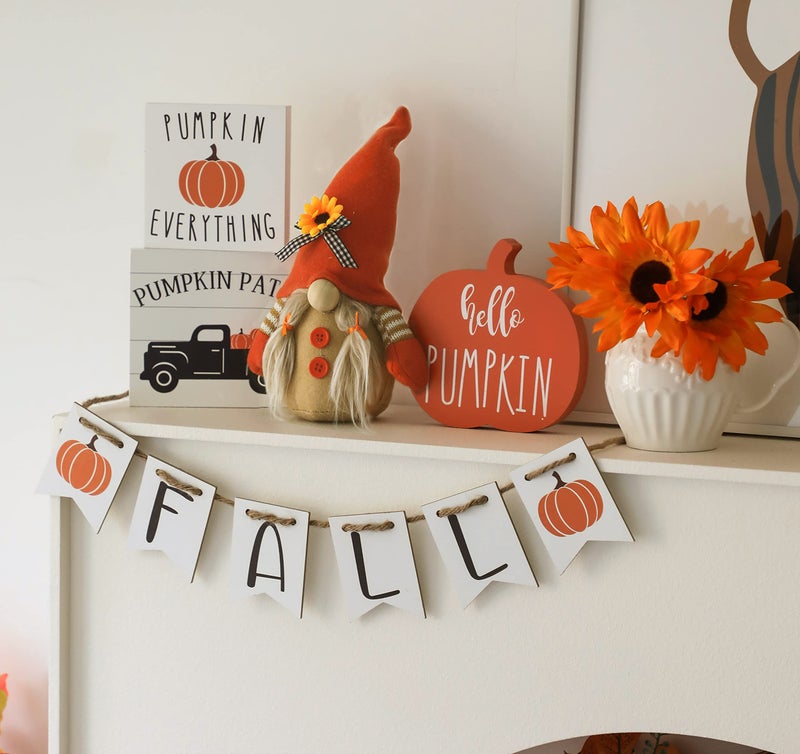 NEWLIGHTURE Fall Tiered Tray D?Cor Set Of 5  Wood Sign  Gnome Plush  Harvest Pumpkin Wood Blocks Thanksgiving Table Decoration Sign For Home D?Cor Shelf Mantel - Image 5