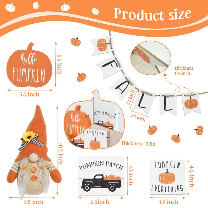 NEWLIGHTURE Fall Tiered Tray D?Cor Set Of 5  Wood Sign  Gnome Plush  Harvest Pumpkin Wood Blocks Thanksgiving Table Decoration Sign For Home D?Cor Shelf Mantel - Image 3