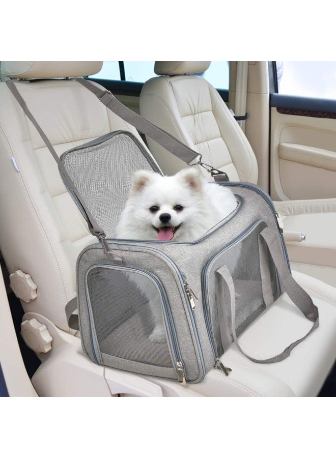 كوينز حقيبة لحمل للقطط والكلاب الصغيرة والمتوسطة حتى 6.8 كجم، معتمدة للسفر الجوي، حقيبة سفر ناعمة الجوانب وقابلة للطي - رمادي - Image 4