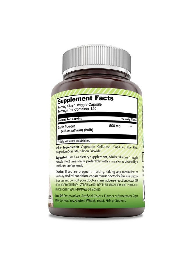 Amazing India Garlic 500 mg 120 Veggie Capsules Supplement | Non-GMO | Gluten-Free - Image 2