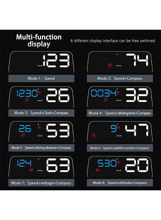 Generic - Car HUD Display, HUD Head Up Display High Definition Speedometer Car Safe Driving Computer Speed and Voltage Alarm for All Vehicles, 3D Reflection Display - Image 1
