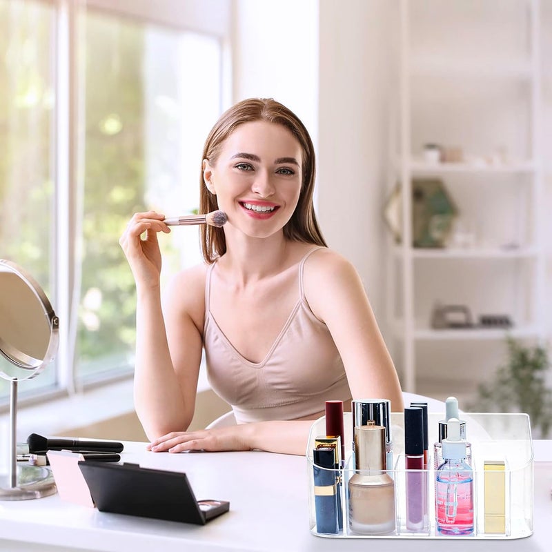 Ayswupt Clear Acrylic Small Makeup Organizer,Cosmetic Display Case Perfume Skincare Organizer,Bathroom Accessories Caddy Stand for Medicine Cabinet Vanity Dresser,Girls Bathroom Corner Bin Holder Tray - Image 3