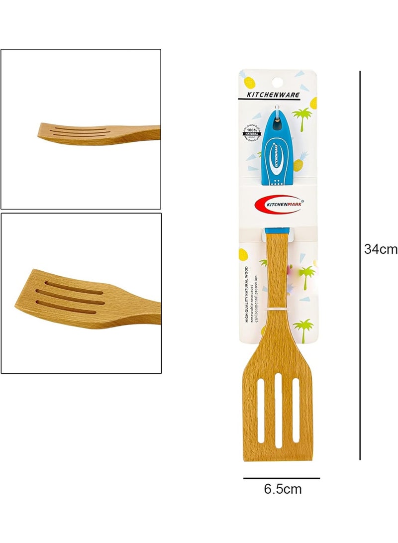 كيتشن مارك ملعقة تقليب خشبية مشقوقة من كيتشن مارك، 13 بوصة، مصنوعة من الخشب الطبيعي، بمقبض سيليكون طويل، مثالية للتقديم والخلط، من مستلزمات المنزل والمطبخ. - Image 4