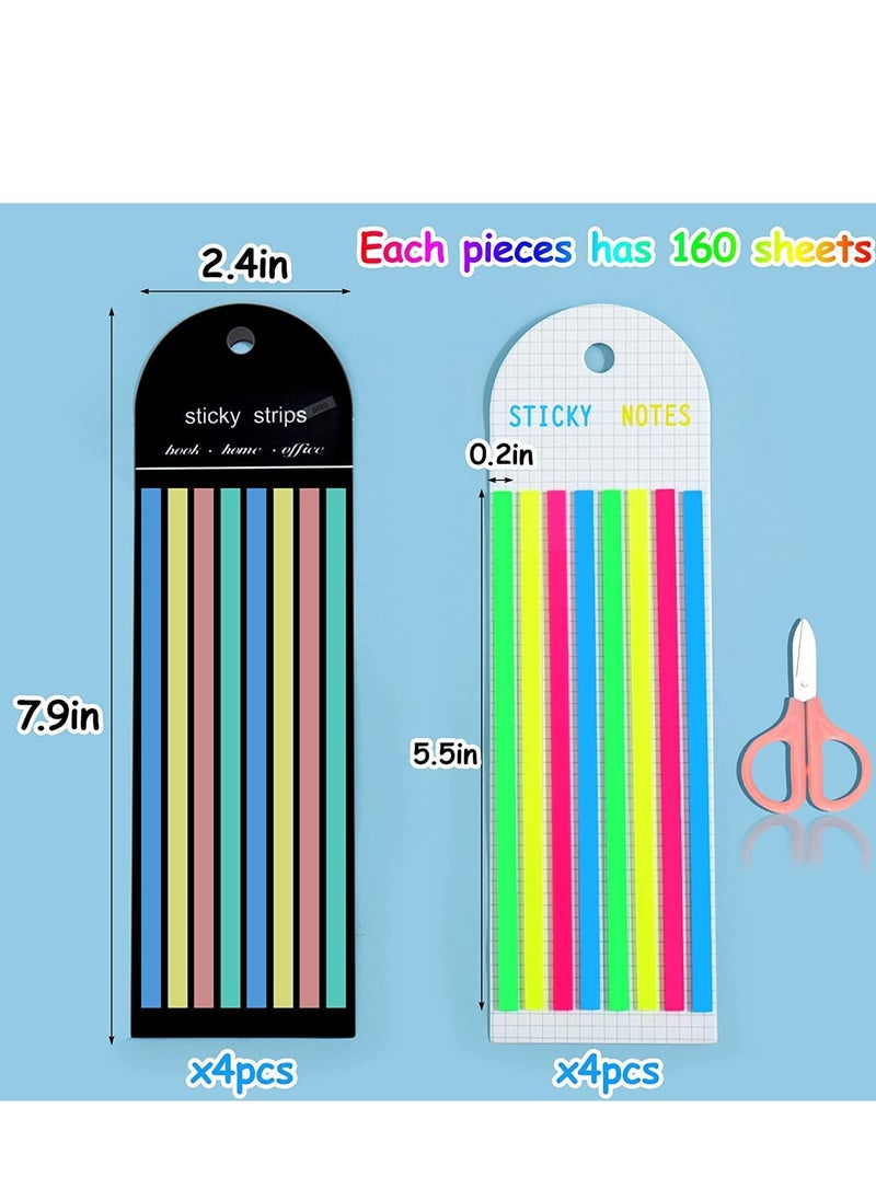SYOSI - Transparent Highlighter Tape Set Removable Sticky Tabs For Annotating Books Long Strips Page Markers With Scissors Morandi Neon Clear Notes Aesthetic Office School 1280Pcs - Image 1
