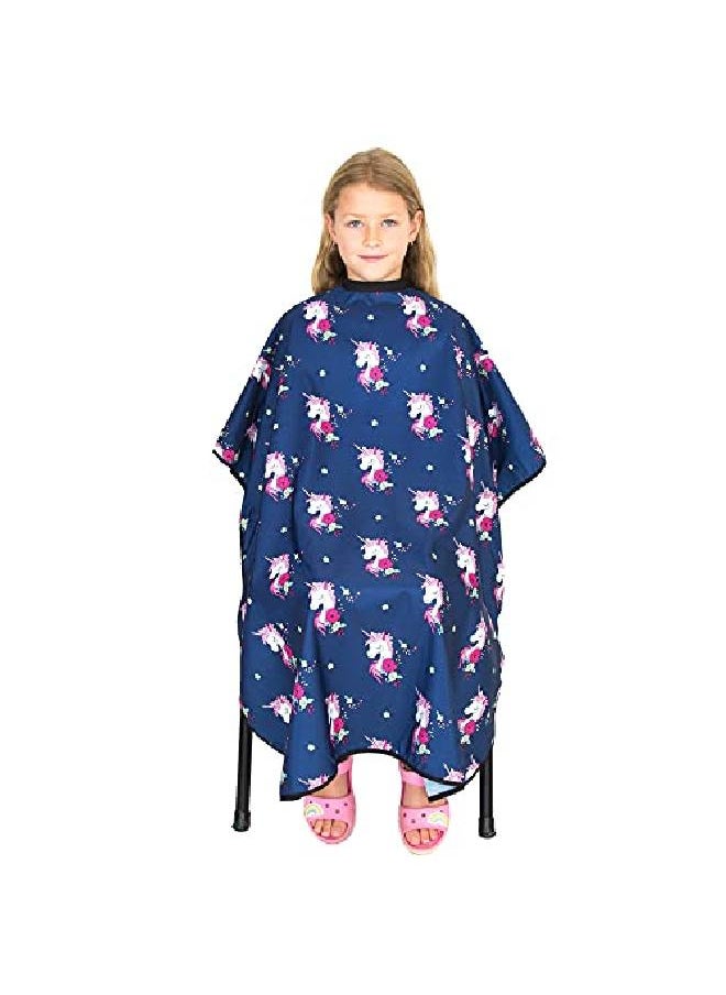Salon Supply Co - Hair Cutting Cape For Kids Unicorns Print Water Resistant Salon Cape Snap Closure Kids Haircut Cape Barber Cape For Kids Kids Hair Cape - Image 1